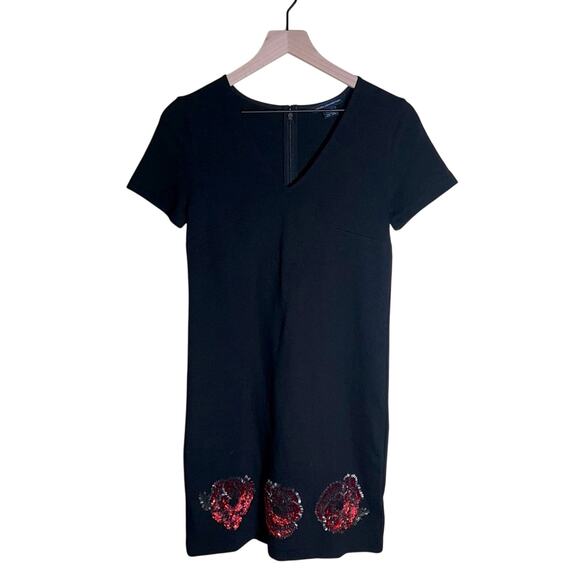 FRENCH CONNECTION black zip up dress with beaded rose details 0 - Picture 1 of 5